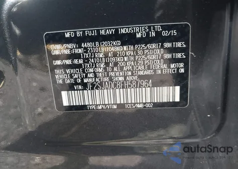 2015 Subaru Forester 2.5I Premium из США, поврежденный, VIN JF2SJADC8FH587964